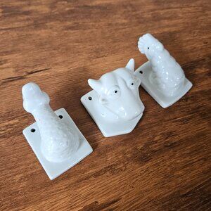 Vintage Porcelain Ceramic Farm Animal Head Hooks